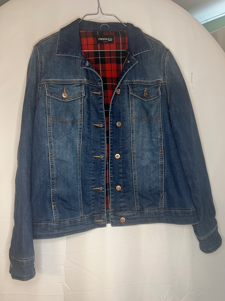 Parasuco Blue Denim Jacket With Red Plaid Lining